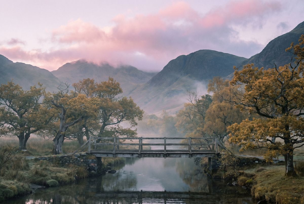 17C治愈影像 - 晨雾山谷木桥